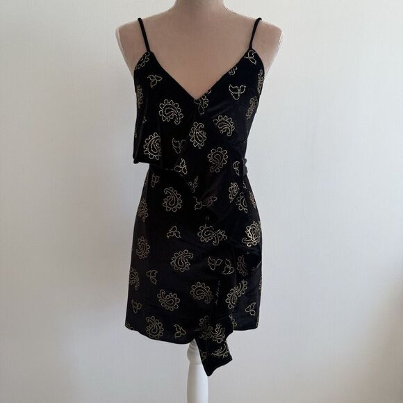 TULAROSA | Revolve Emily Wrap Mini Dress in Black and Gold | Size XS - Picture 2 of 12